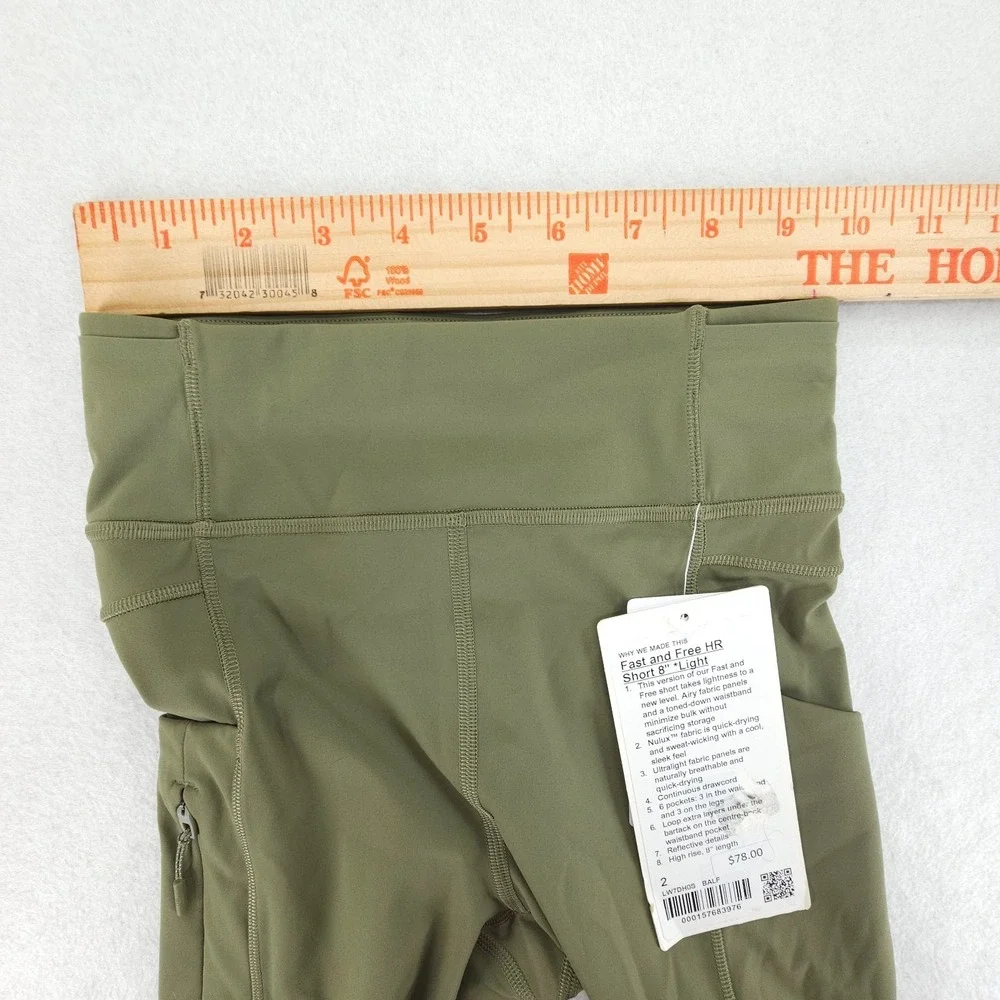 Lululemon Shorts Womens 2 Bay Leaf Fast and Free HR 8 Inch Light NWT Running